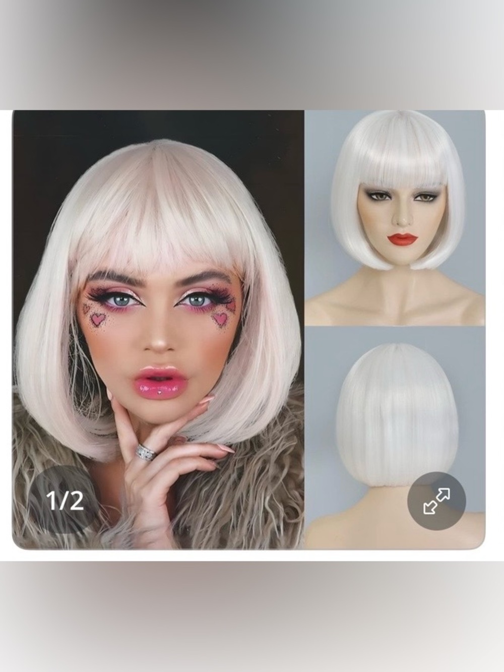 White Bob Wig with Bangs 10-inch Heat Resistant Synthetic Hair NEW IN BOX